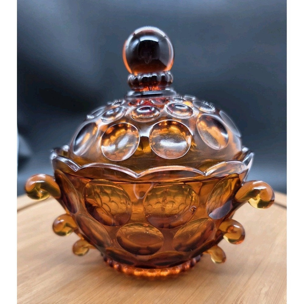 Provincial Amber Imperial Glass Candy Dish W Lid / Handles Vintage MCM BoHo